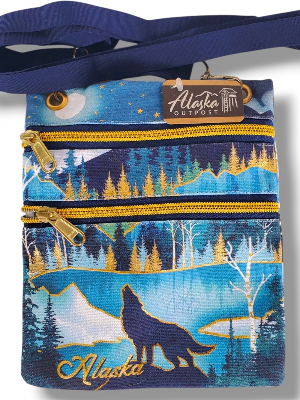 NEW WOLF Tribal crossbody shoulder Bag Adjustable straps Made In Alaska